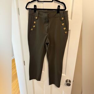 White House Black Market Olive Ankle Pants with Gold Buttons
